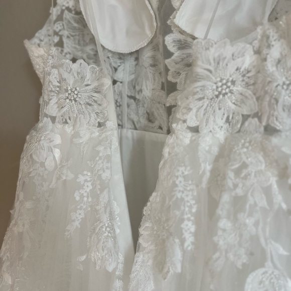 Height of Love White Embroidered Beaded Backless A-Line Gown - Picture 7 of 12